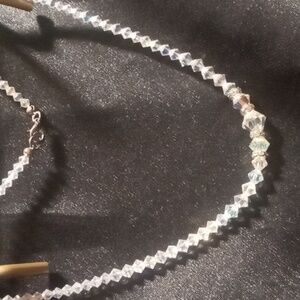 Opalescent crystal cut glass beaded collar necklace on a cable 16 inches long